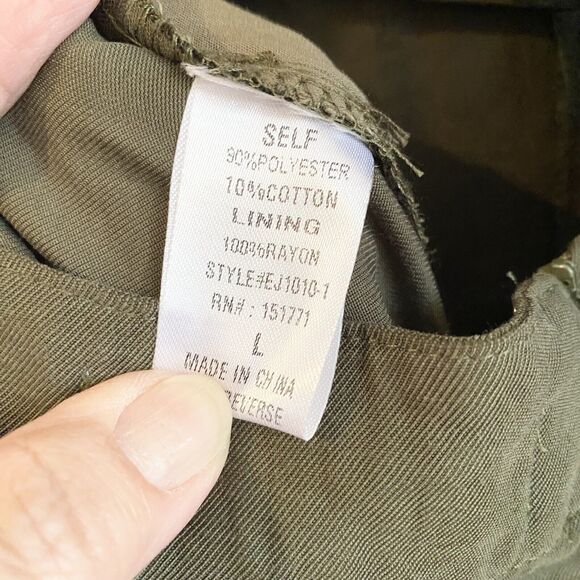 Fourteen & 9th Jumpsuit Olive Green Open Tie Zip Back Wide Leg‎ Large Boho - Picture 11 of 12